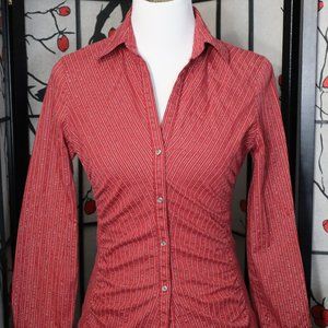Express Design Studio Long Sleeve Red with Pinstripes Shirt, Size Small